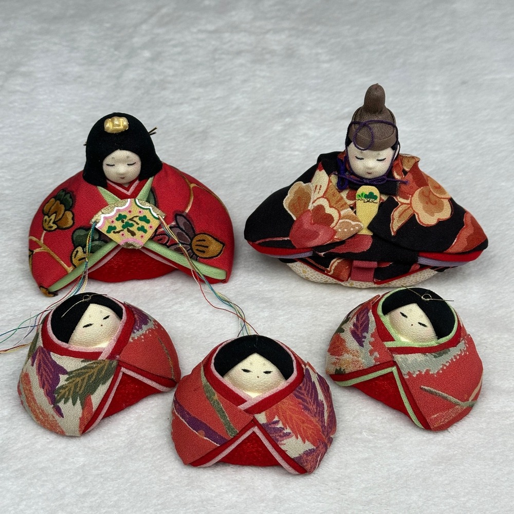 Ryukodo Japanese Hina Ningyo Dolls 5pc Set Chirimen Crepe Hinamatsuri Folk‎ Art